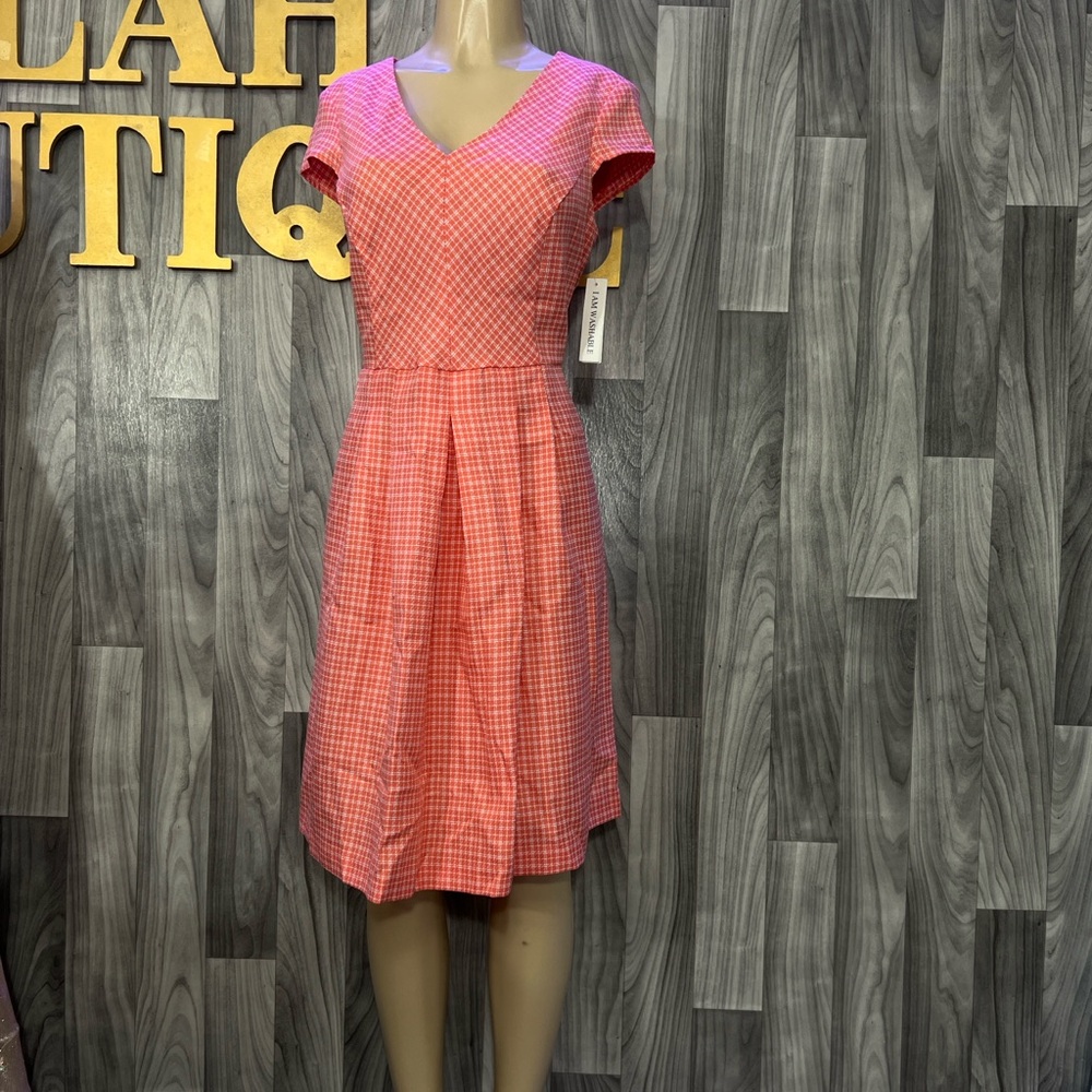 Shelby & Palmer Pink Gingham V-Neck Midi Dress